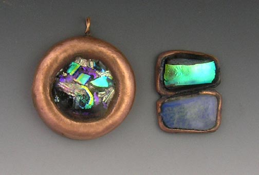 Glass fused in fired copper